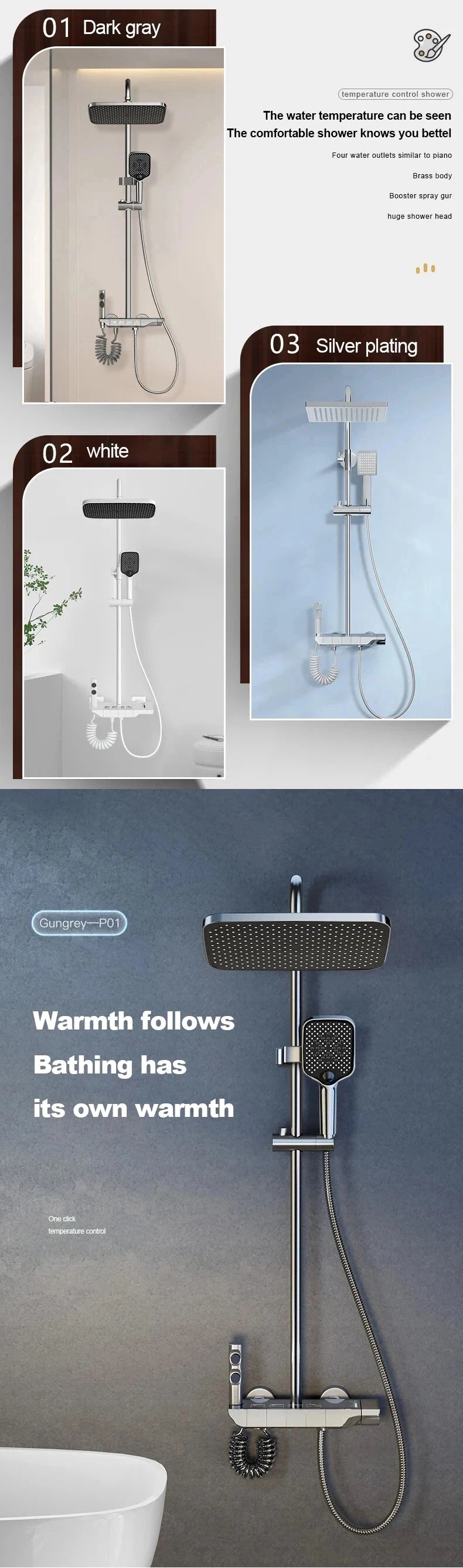 Shower falcet Set 4 Functions Shower Thermostat Hot Cold Showers medium Pressure bath room shower systems