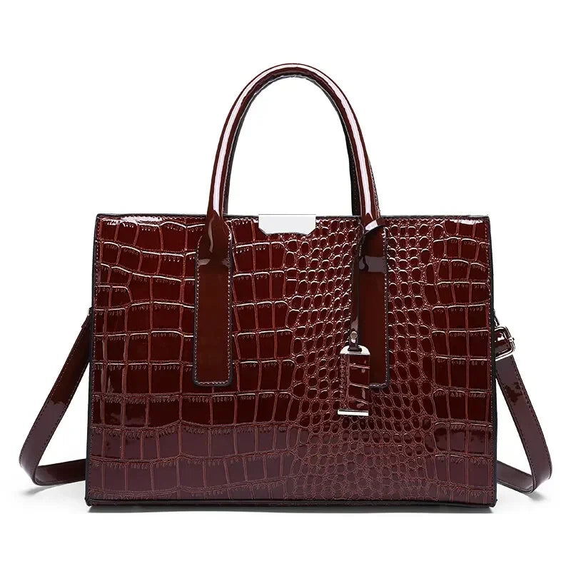 Luxury Vintage Women's Crocodile Pattern Handbag Large Capacity Tote Bag Leather Business Shoulder Bag For Female