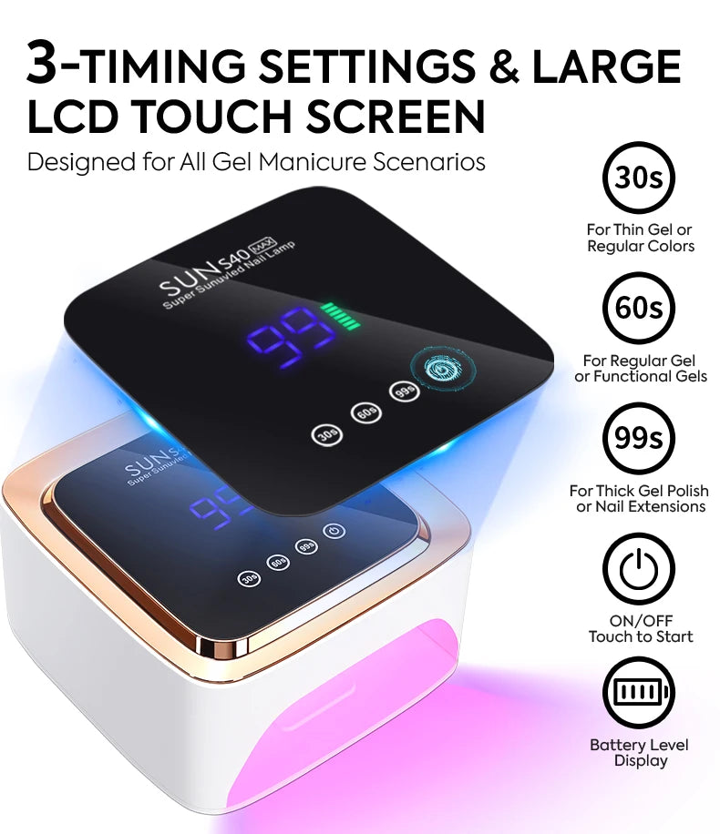 180W Cordless UV LED Nail Lamp With LCD Display Wireless 57LEDS Nail Drying Lamp For Drying Polish Gel Rechargeable Salon Tools