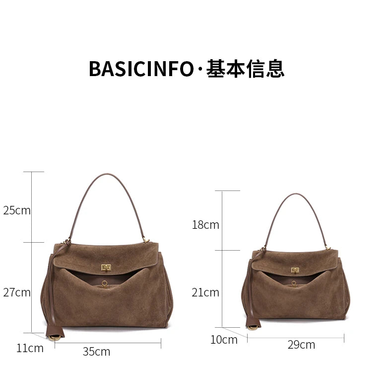 2025 Autumn Winter Women's Suede genuine leather Bag Shoulder Handbag Large Capacity Single Tote Bag Handbag Luxury Designer Bag