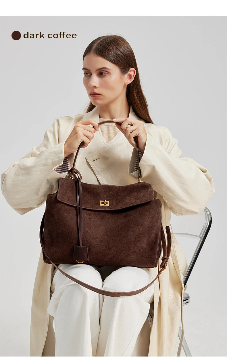2025 Autumn Winter Women's Suede genuine leather Bag Shoulder Handbag Large Capacity Single Tote Bag Handbag Luxury Designer Bag