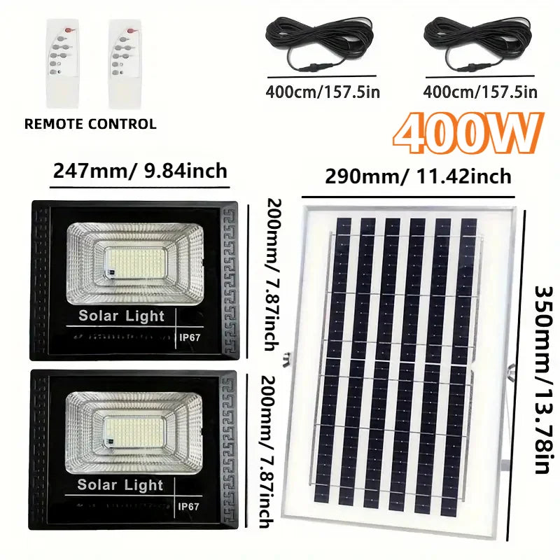 400W Led Solar Light High bright 2 Head Flood Light Waterproof Outdoor Garden wall light with Aluminum solar panel For garden