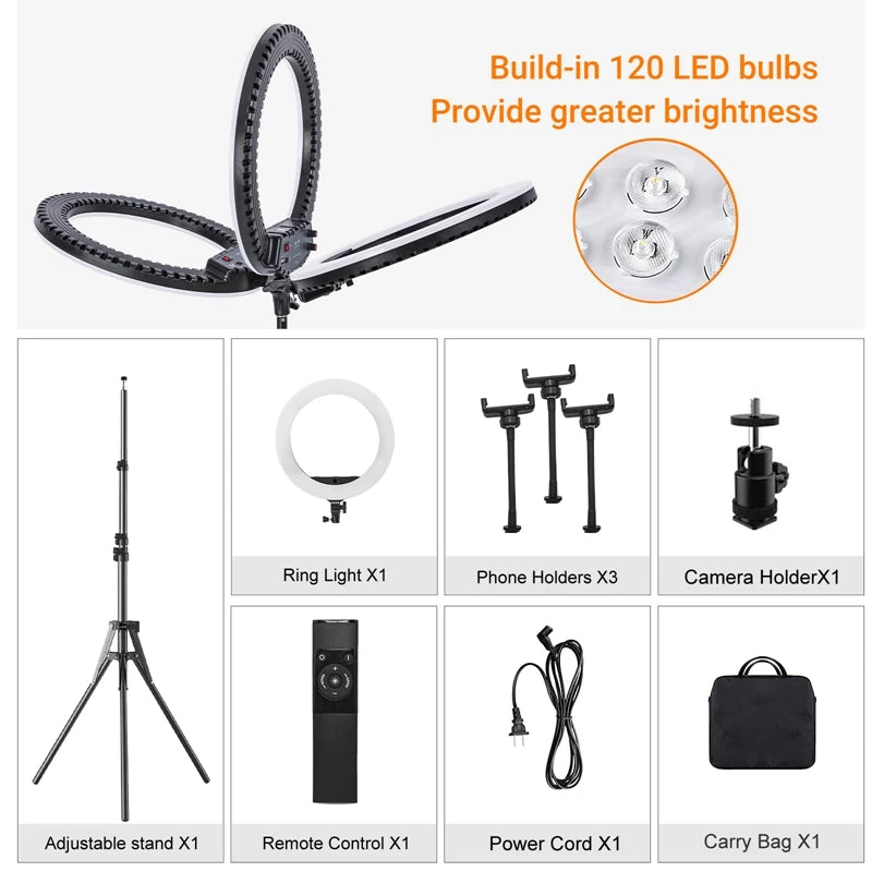 18 inch Ring Light with Tripod Stand 55W 3000-5800K CRI 90 Photo Studio Light for Vlog Video Shooting Makeup Selfie Ring Light