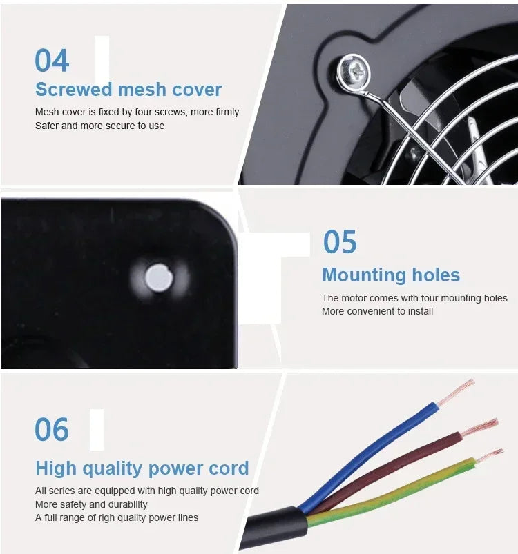 4/6/8" Exhaust Fan Metal Iron Ventilation Extractor,Silence with Anti-backflow Check Valve Window&Wall Mount Vent Fans for Home