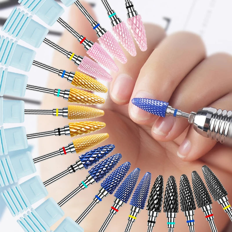 Ceramic Milling Cutter Flame Carbide Nail Drill Bits Pink Gel Remover Electric Machine Drills Polishing Peeling Nails Art Tools