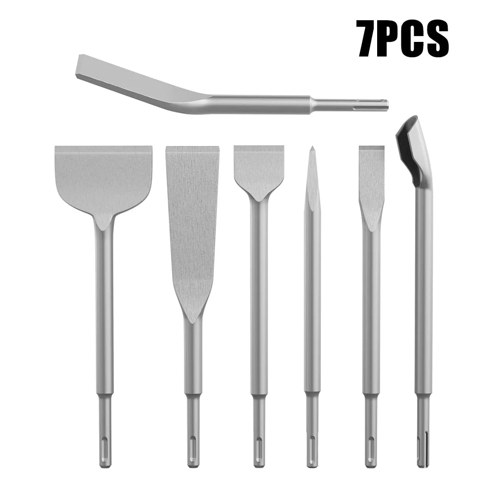 7Pcs Chisel Set SDS Plus Rotary Hammer Drill Bit Point Flat Scaling Chisel Masonry Tools for Removing Concrete Block Walls Rock