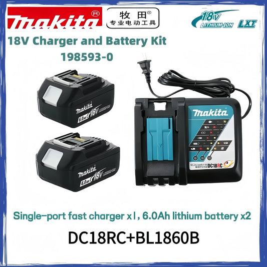 Original Makita 18V battery 6.0Ah Two Batteries One Charger Fast Charge DC18RC+BL1860B  makita outillages kit complet