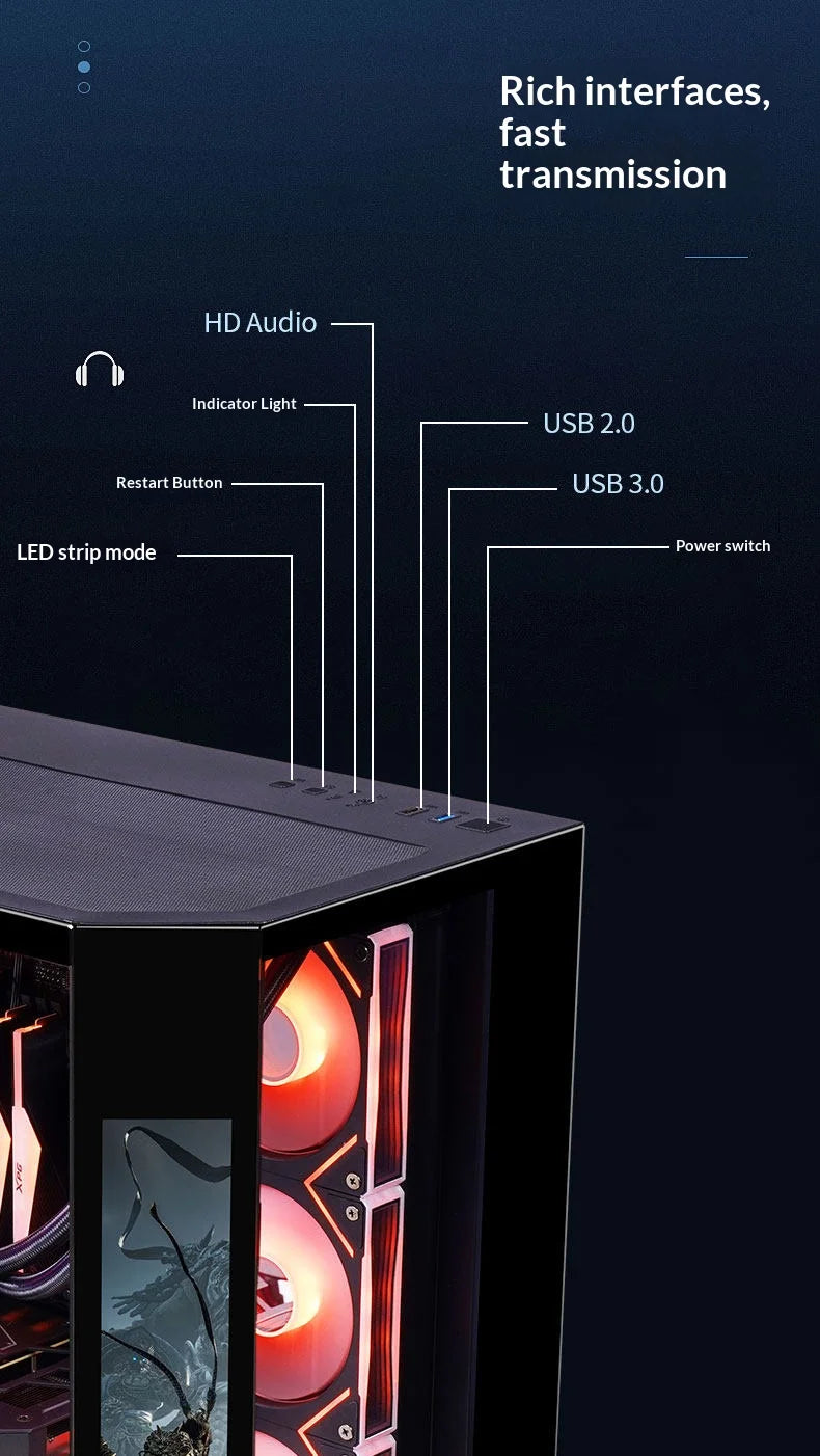 WJCOOLMAN Dreamer PLUS 9.16-inch HD screen PC gaming case sea view room 360 water cooler Computer case gabinetes gamer