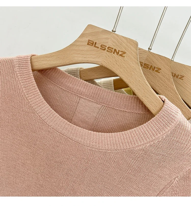 Spring  Basic O-Neck Slim T-Shirt Women Solid Multi Color All-Match Trend Casual Top Screw Knit Long Sleeve Elastic Office Lady