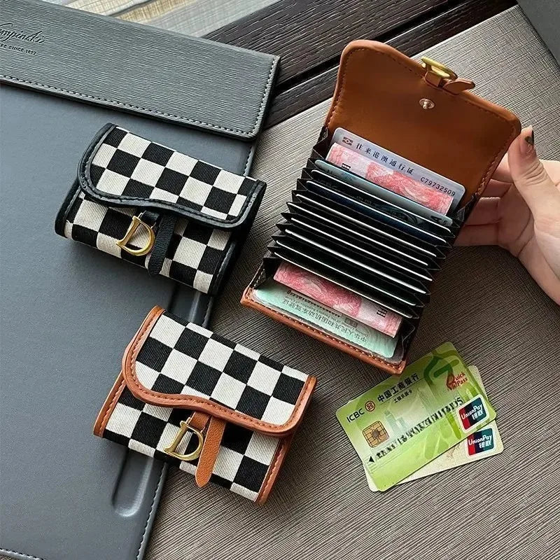 New Black and White Check Exquisite High-End Multi-Card Holder for Women