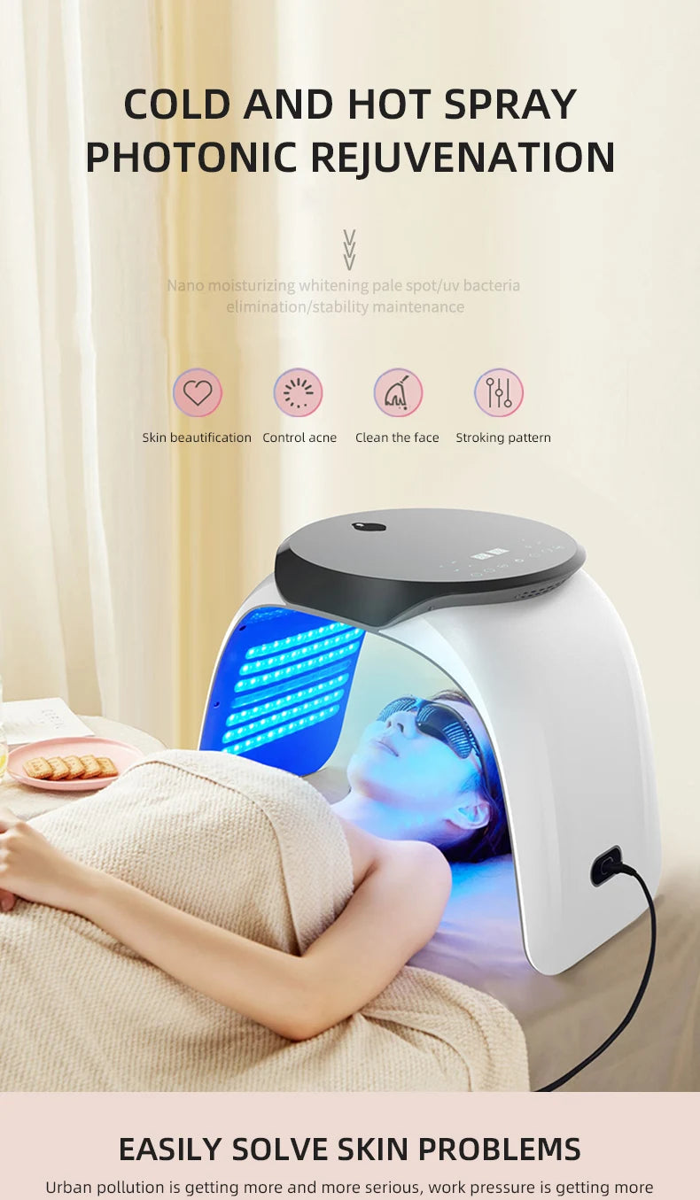 7 Color LED Facial Mask High Frequency Nano Spray Infrared Photo Therapy Red Light Therapy for Face Skin Rejuvenation Tool