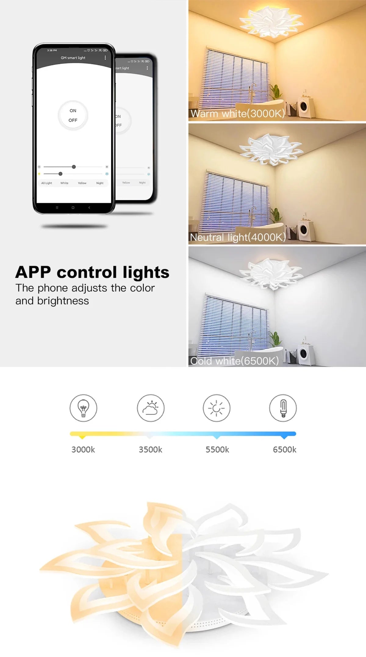 Hot Ceiling Lamp Adjustable Brightness Mobile Phone APP Control Cold and Warm Light Art Decoration Lights