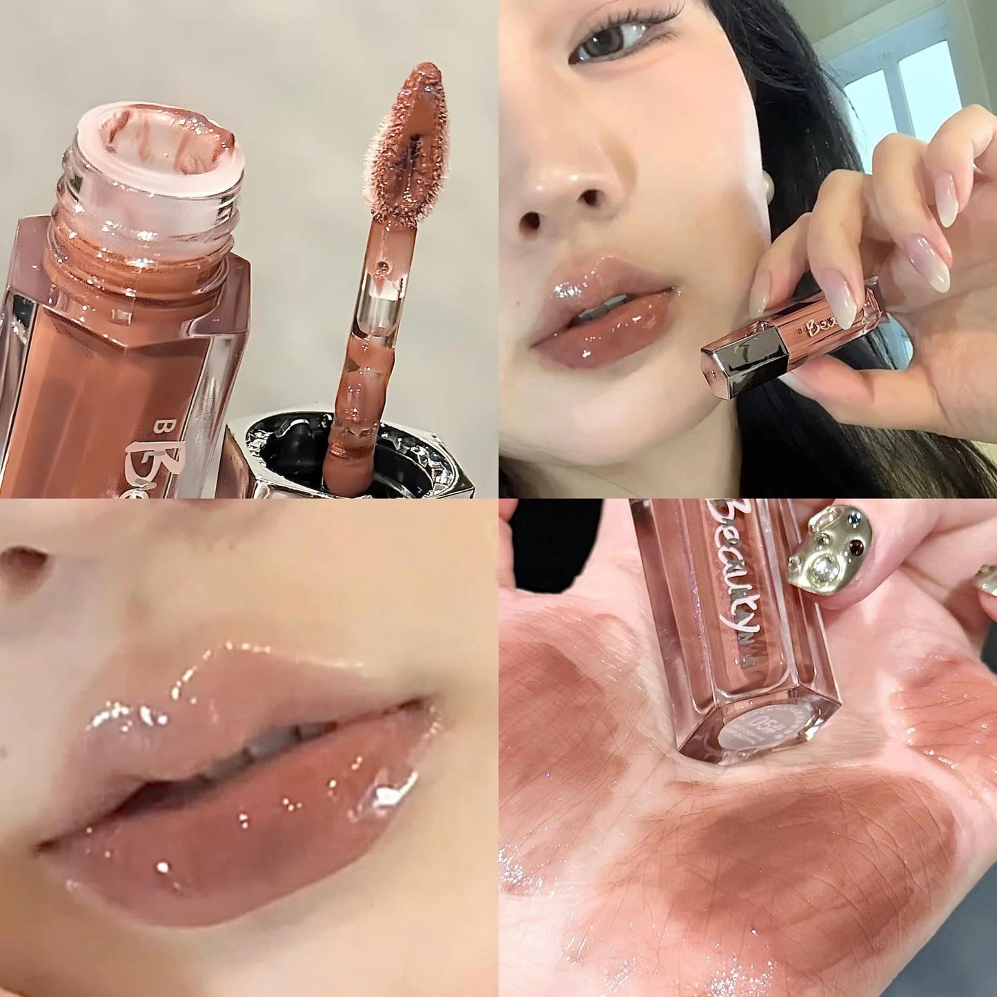 6 Colors Mirror Lip Gloss Glass Mirror Water-light Waterproof Moisturizing Liquid Lipstick Lasting Red Brown Lips Glaze Makeup