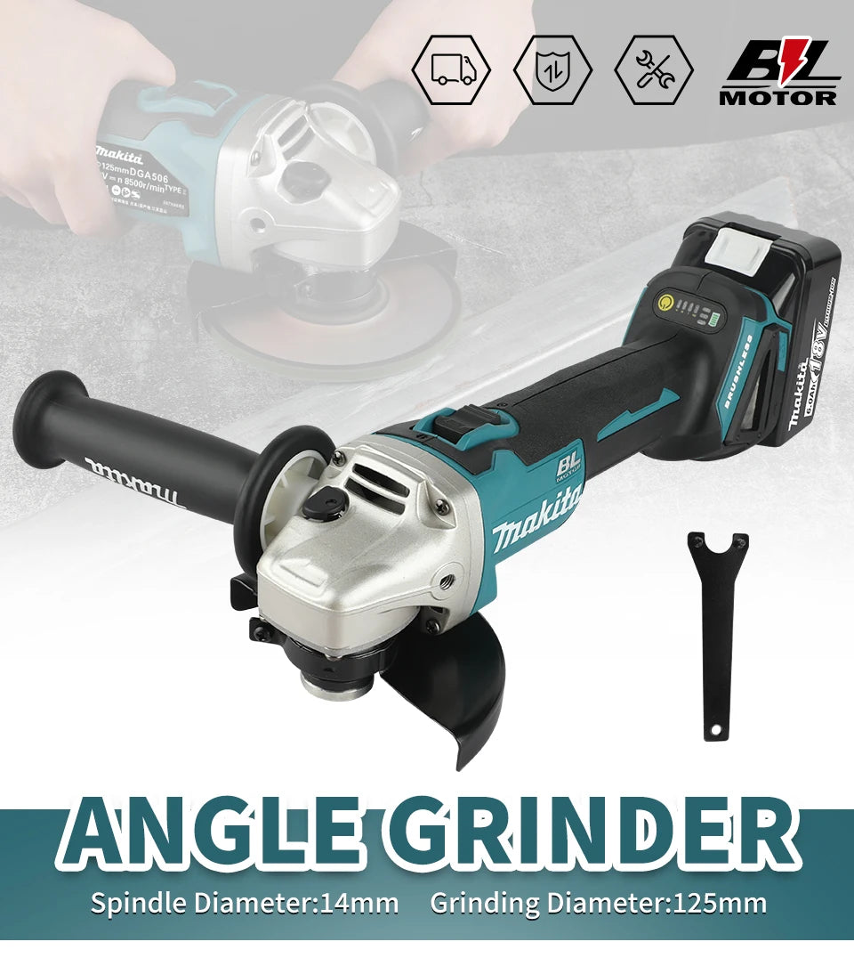 Makita DGA506 18V 125mm Charging Angle Grinder Electric Polishing Machine Brushless Metal Grinding and Cutting Machine