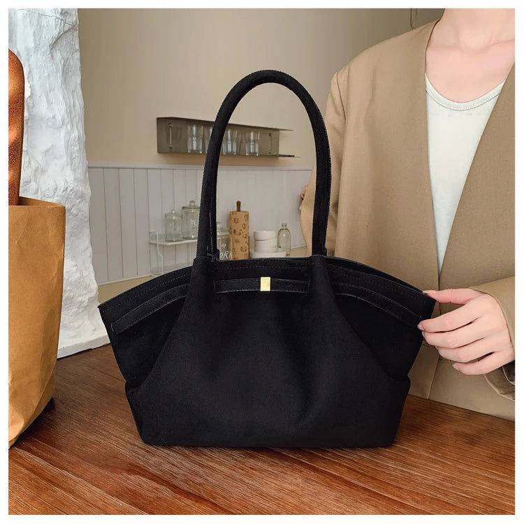 2025 Women Suede Tote Bag with Inner Pocket Underarm Bag Large Capacity Solid Color Satchel Bags for Work Travel Purses Handbags