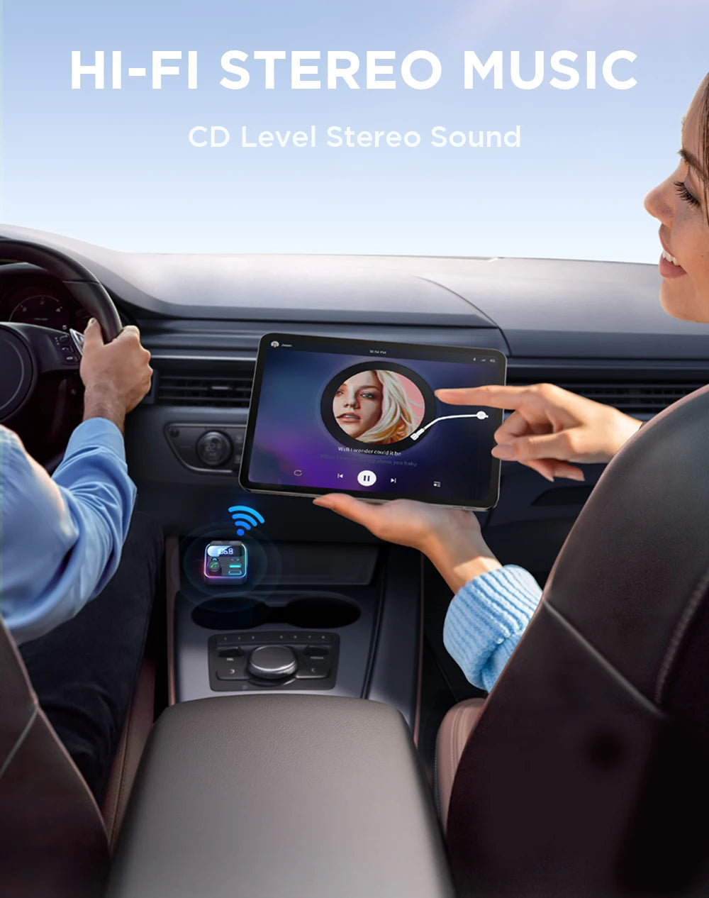 JOYROOM 48W Bluetooth 5.3 Car FM Transmitter Dual Mics PD&QC 3.0 Car Fast Charging Charger Adapter U Disk Hands-Free Calling