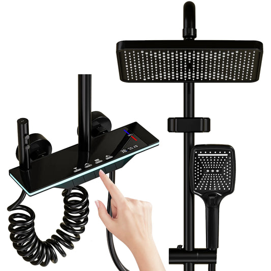 Bathroom shower Set with LED Digital Display Shower System Hot &Cold Mixer Tap Rainforest Overhead Shower Head Height-Adjustable