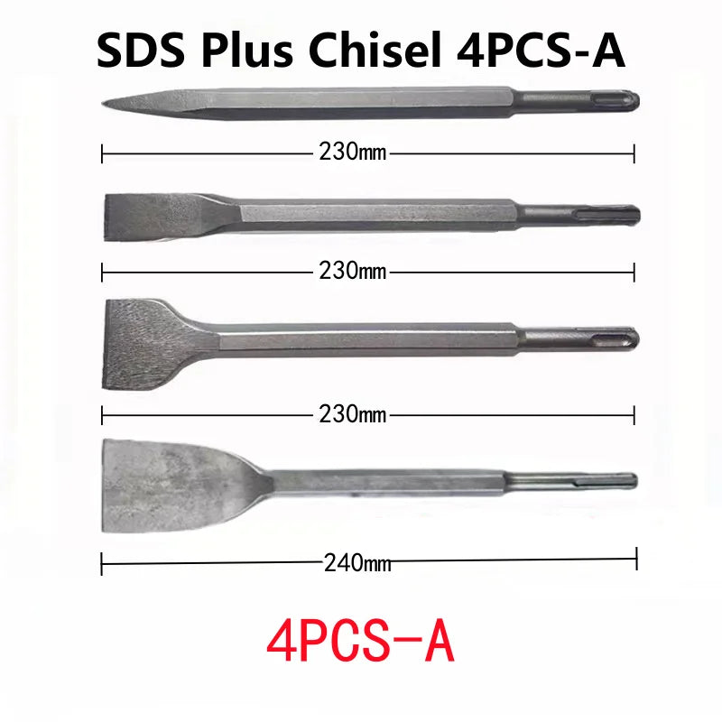 250mm Chisel Set SDS Plus Shank Electric Hammer Drill Bit Point Groove Flat Chisel Masonry Tools for Concrete Brick Wall Rock