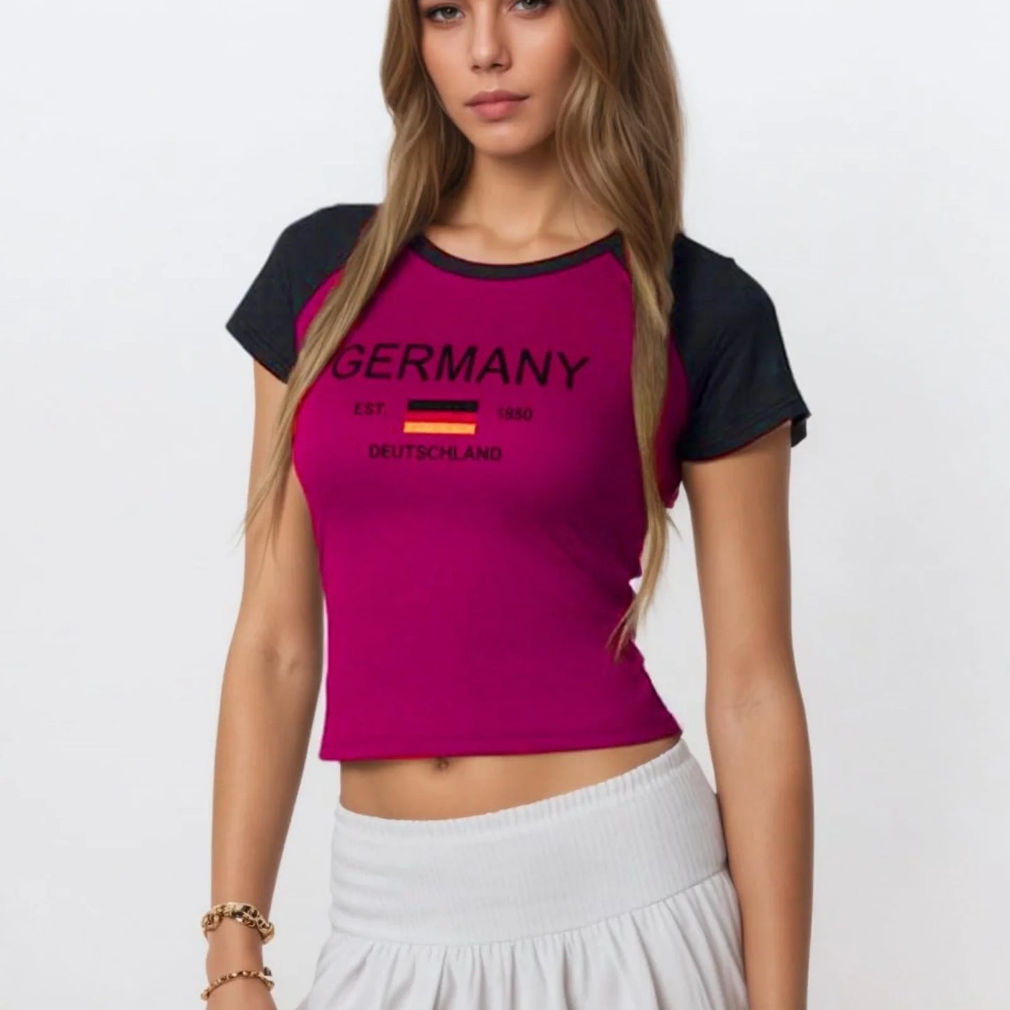 Y2k Aesthetics Colombia Print Punk Grunge Patchwork T-shirt Goth Streetwear Retro Casual Slim Women Short Sleeve Sexy Crop Top