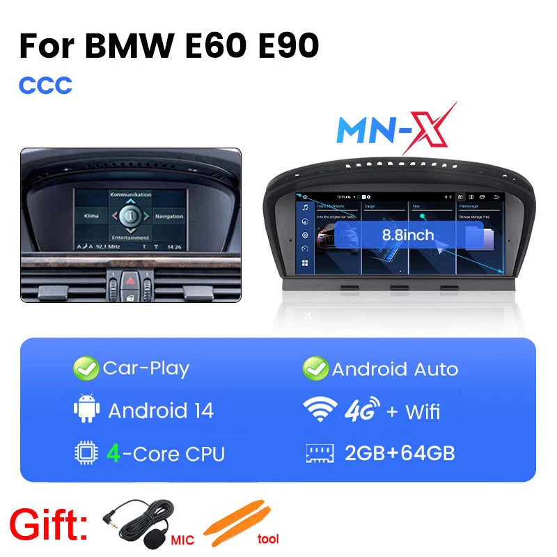 4G LTE 128GB Android 14 Car Multimedia Radio Player For BMW 3 Series E60 E61 E63 E64 5 Series E90 E91 E92 E93 CarPlay Navigation