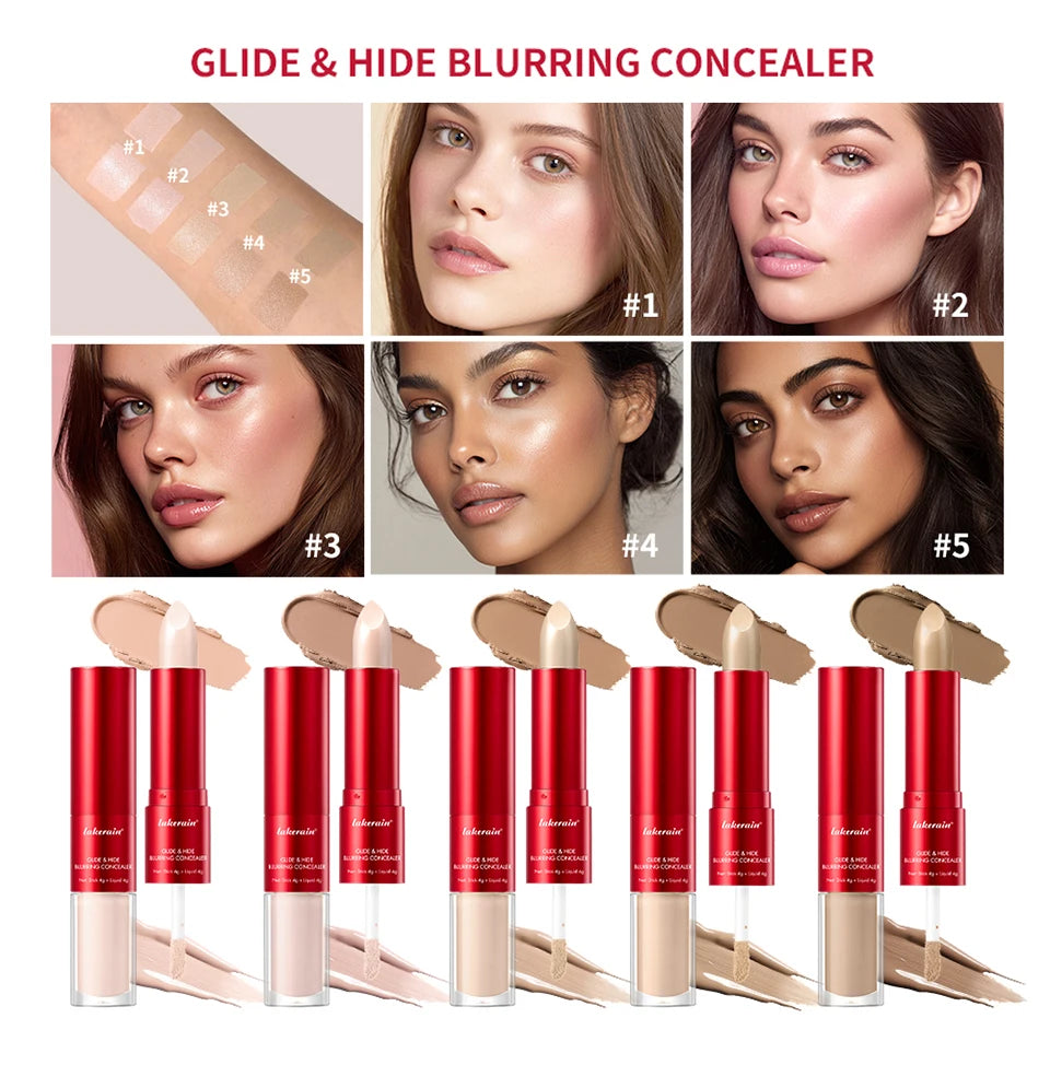 2 In 1 Glide & Hide Blurring Concealer Long-Lasting Full Coverage Foundation Waterproof Liquid Female Makeup for All Skin Types