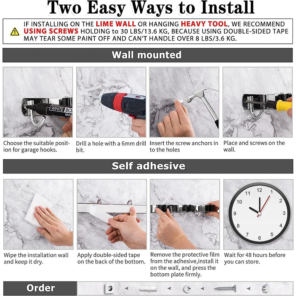 Wall Mount Broom Holder Stainless Steel 5 Racks With 4 Hooks Mop Broom Organizer Heavy Duty Laundry Room Garage Storage Hanger