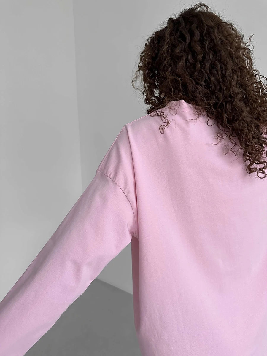 Blubelle Women Autumn 100% Cotton T-shirt Bottoming Spring Basic Fashionable Solid Lady Long Sleeve Loose Tops Shirts