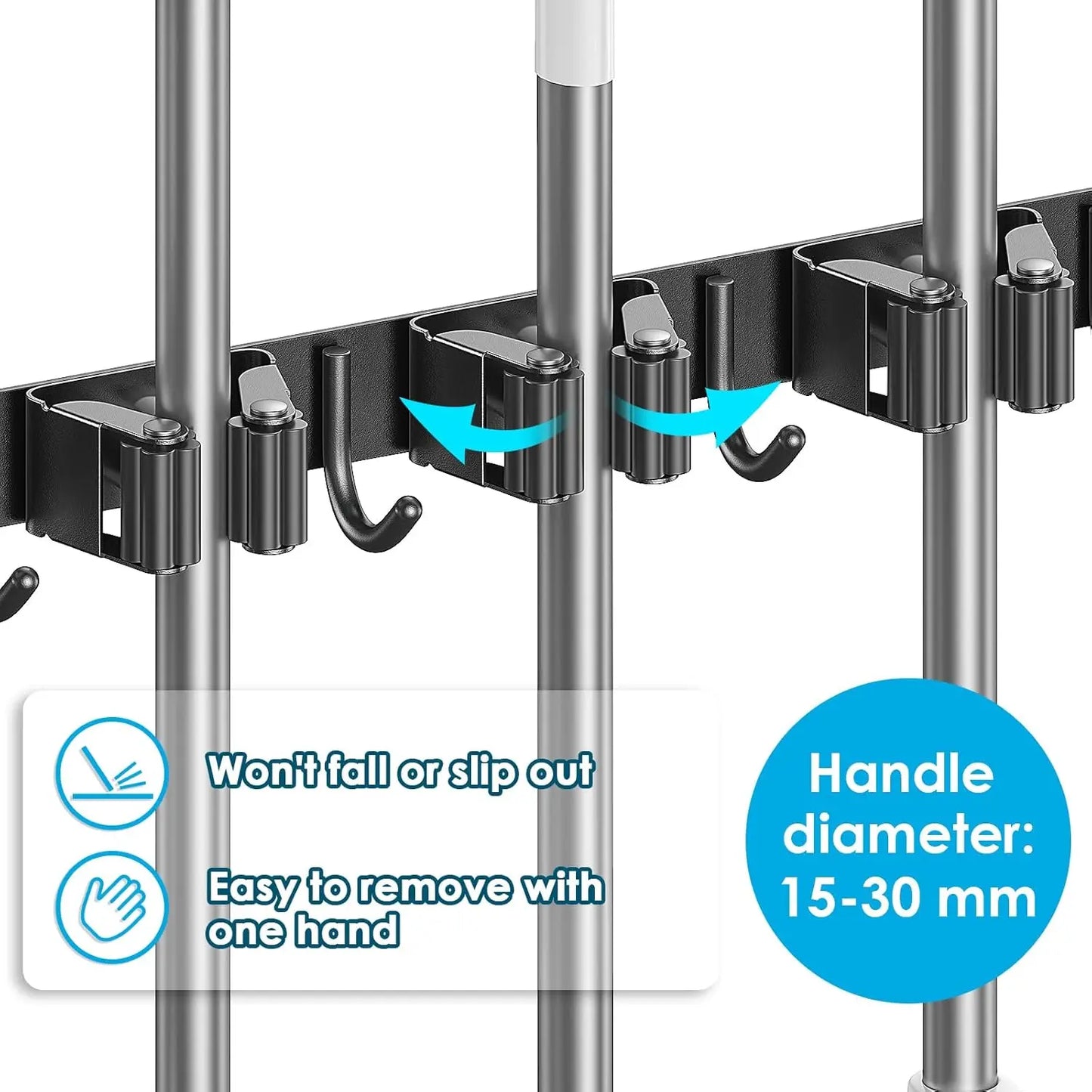 Wall Mount Broom Holder Stainless Steel 5 Racks With 4 Hooks Mop Broom Organizer Heavy Duty Laundry Room Garage Storage Hanger