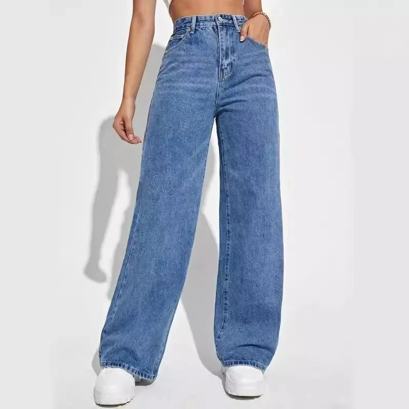 Women Mom Jeans Denim Y2k Pants Wide Leg Long Pant High Waist Loose Casual Straight Trousers Elegant Streetwear Autumn Winter