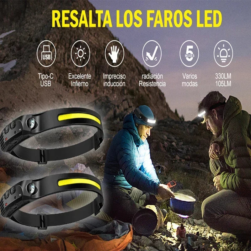 Sensor Headlamp USB Rechargeable LED Flashlight XPE+COB Torch Camping Waterproof Headlight for Outdoor Fishing Lantern 1/2/3PCS