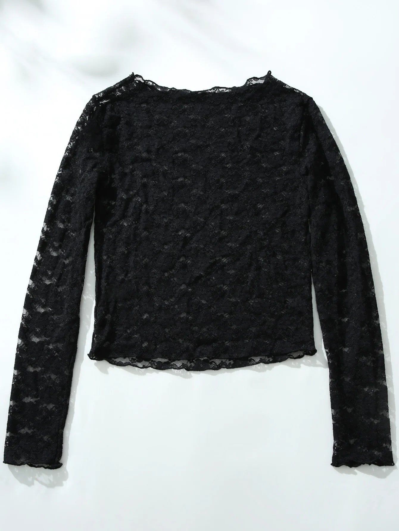 Sexy Lace Sheer Long Sleeve T-Shirts Fashion Women O-Neck Y2K Slim Floral Embroidery Crop Tops Casual Streetwear Hot Girl Tees