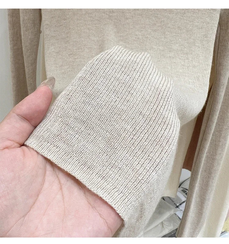 Spring  Basic O-Neck Slim T-Shirt Women Solid Multi Color All-Match Trend Casual Top Screw Knit Long Sleeve Elastic Office Lady