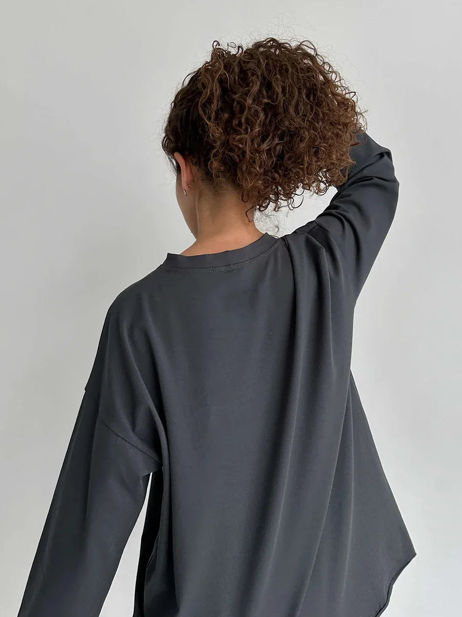 Blubelle Women Autumn 100% Cotton T-shirt Bottoming Spring Basic Fashionable Solid Lady Long Sleeve Loose Tops Shirts