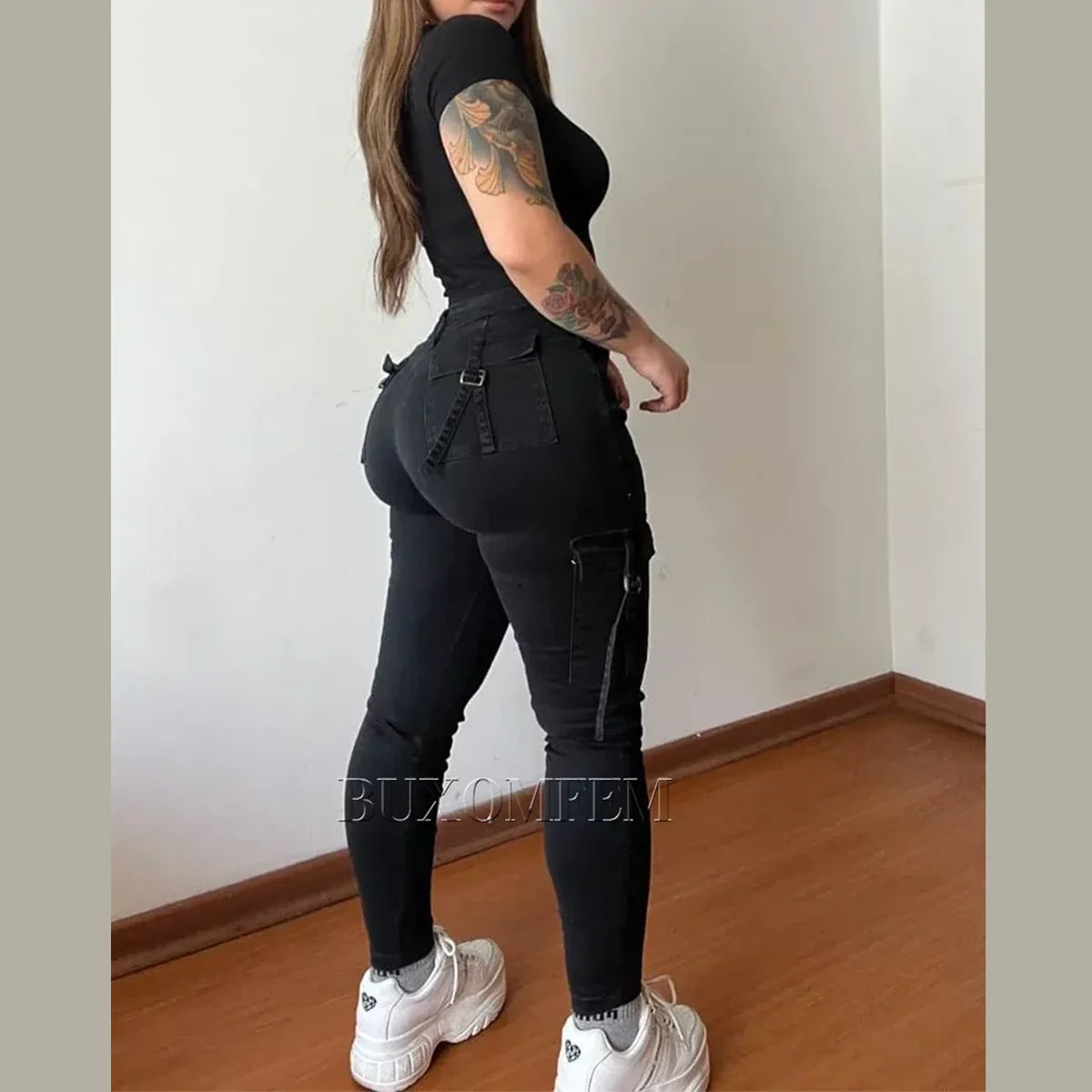 Straight Cargo Jeans Women's Streetwear Stretchy High Waisted New Fashion Jeans Unique Multi-Pocket Female Style Fall Pantalones