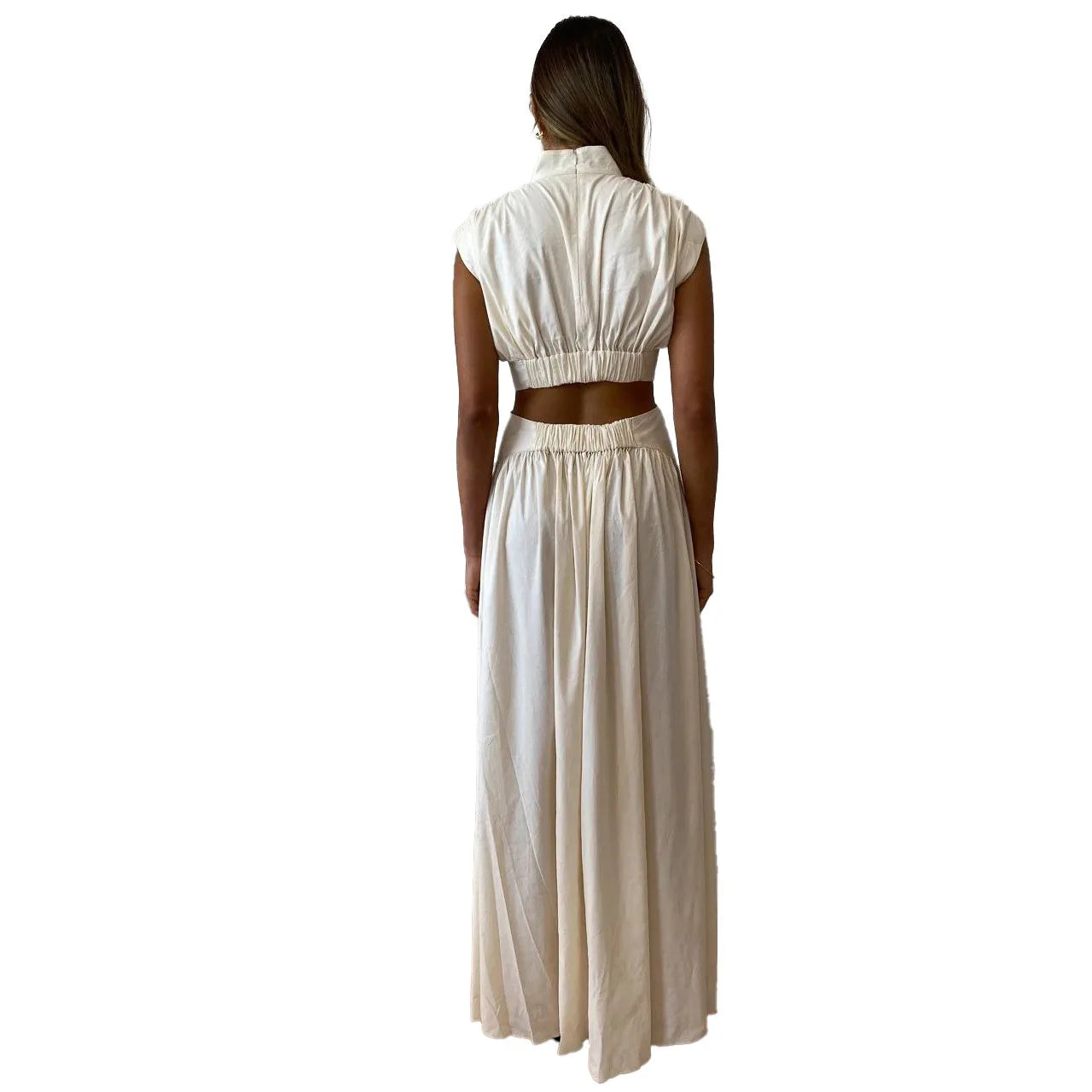 New Holiday Style, Solid Color Waist Empty And Sexy Waist Pleated Large Skirt Dress