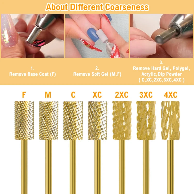 Milling Cutter Golden Carbide Nail Drill Bits For Electric Nail Drill Manicure Machine Pedicure Nail Files Accessories