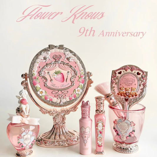Flower Knows 9th anniversary desktop mirror with air cushion comb makeup brush cup