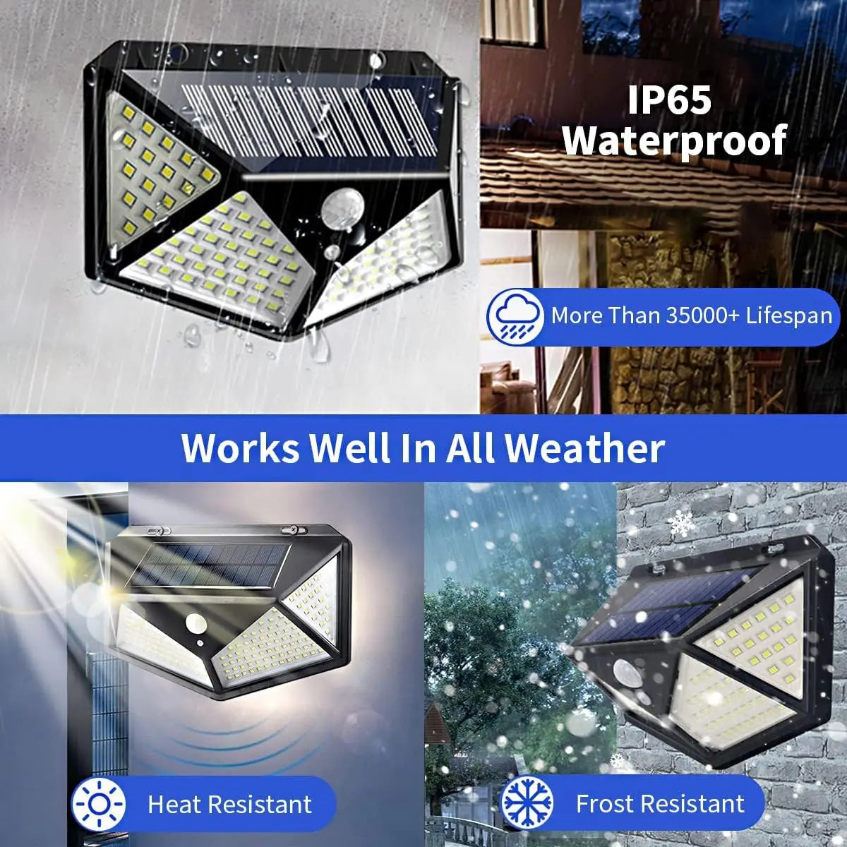 100 LED Solar Motion Sensor Security Light Outdoor Waterproof PIR Spotlight for Yard Garden Path Fence Decoration