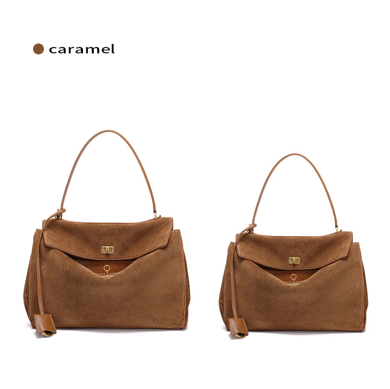 2025 Autumn Winter Women's Suede genuine leather Bag Shoulder Handbag Large Capacity Single Tote Bag Handbag Luxury Designer Bag