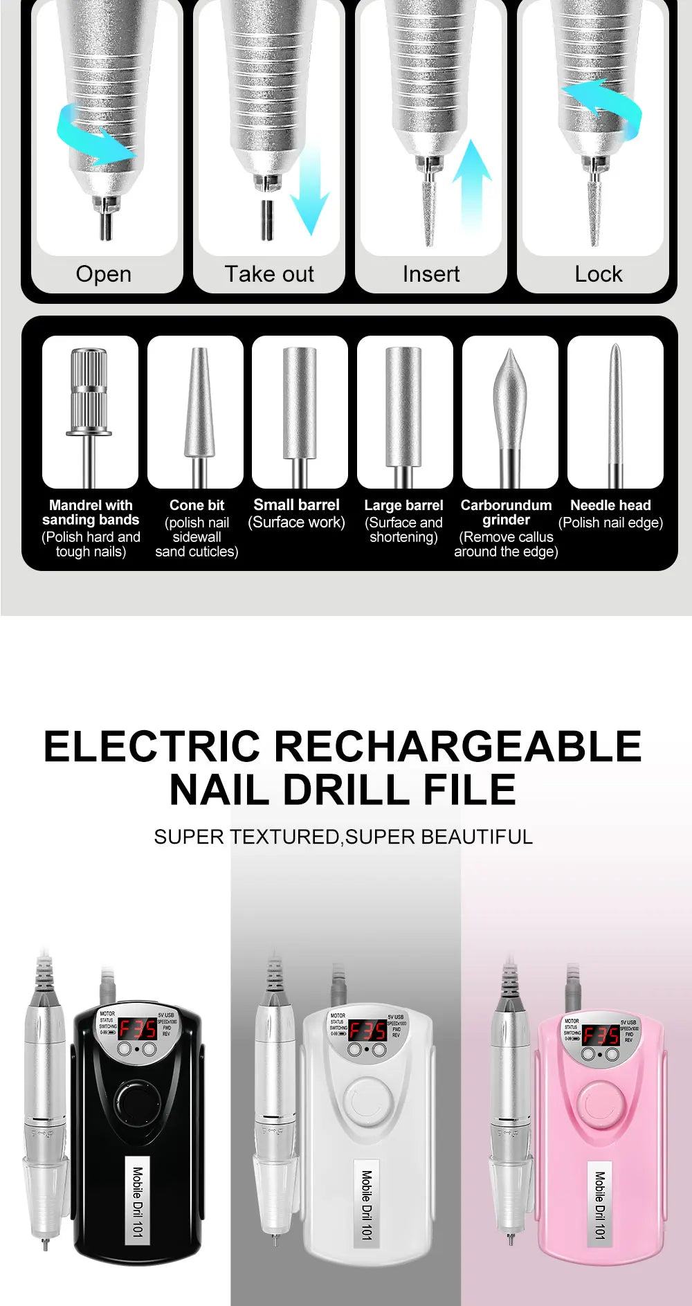 35000/45000RPM Rechargeable Nail Drill Machine Professional Portable Electric Manicure File for Nails Gel Polish Remove Grinding