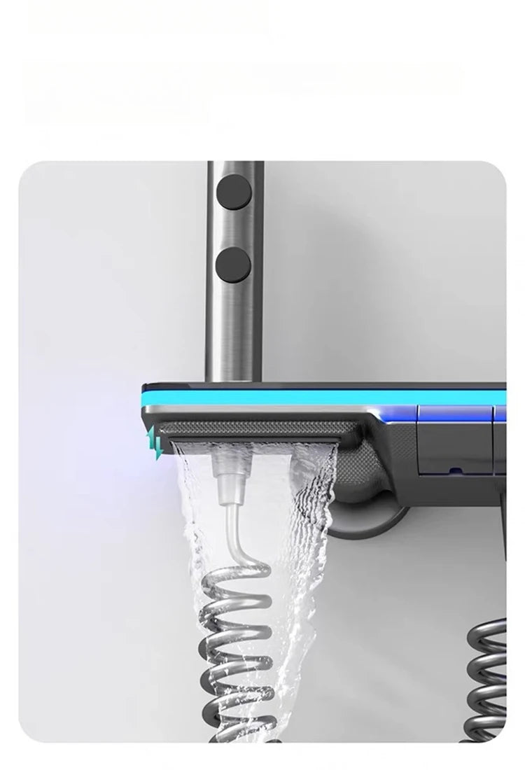 Bathroom Shower Faucet System with Lights Tempered Glass Shower Set Digital Display Copper Mixer Shower Faucet Set