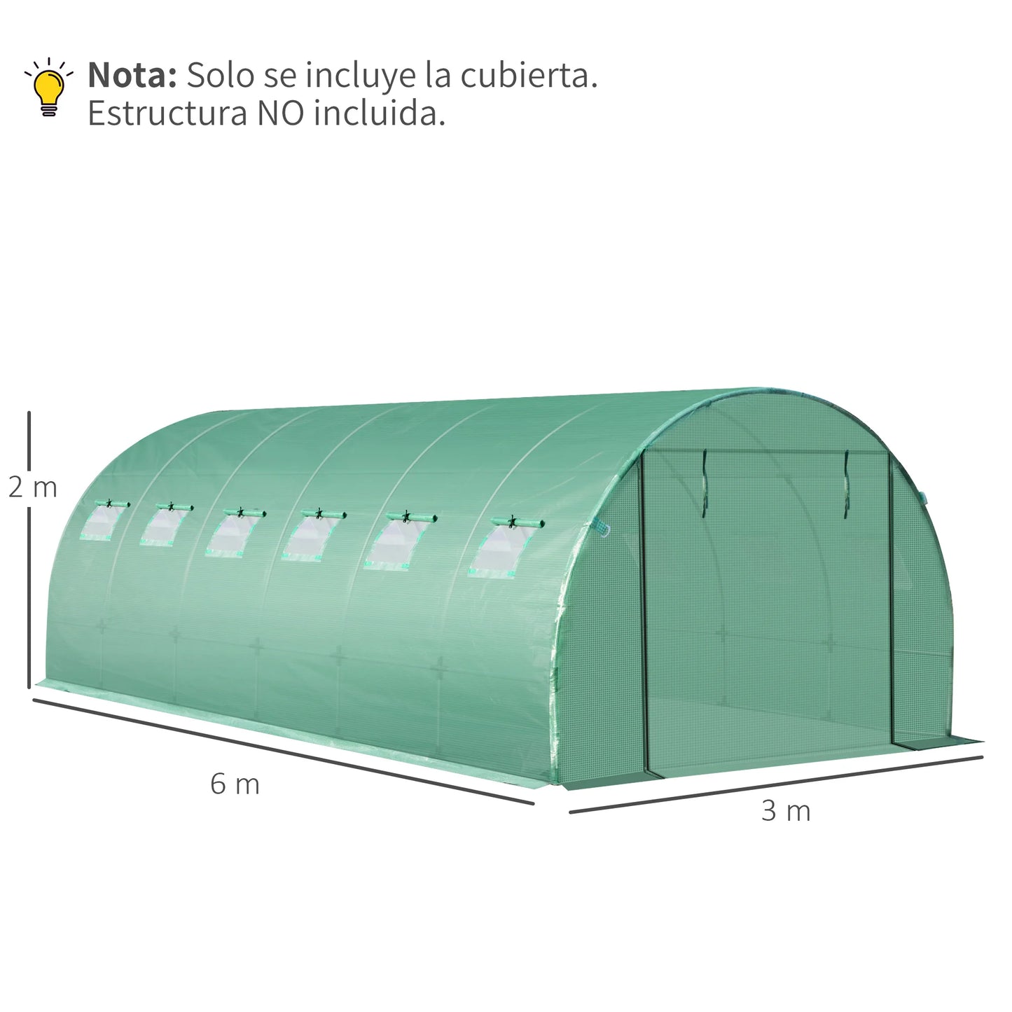 Outsunny tunnel greenhouse cover 6x3x2 m polyethylene cover with 12 windows and roll up garden door