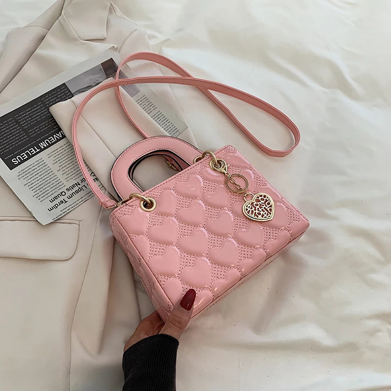 Red Love Patent Leather Bright Surface Handbag High-end Design Sense Wedding Bag Women's New Fashion All-matching Crossbody Bag