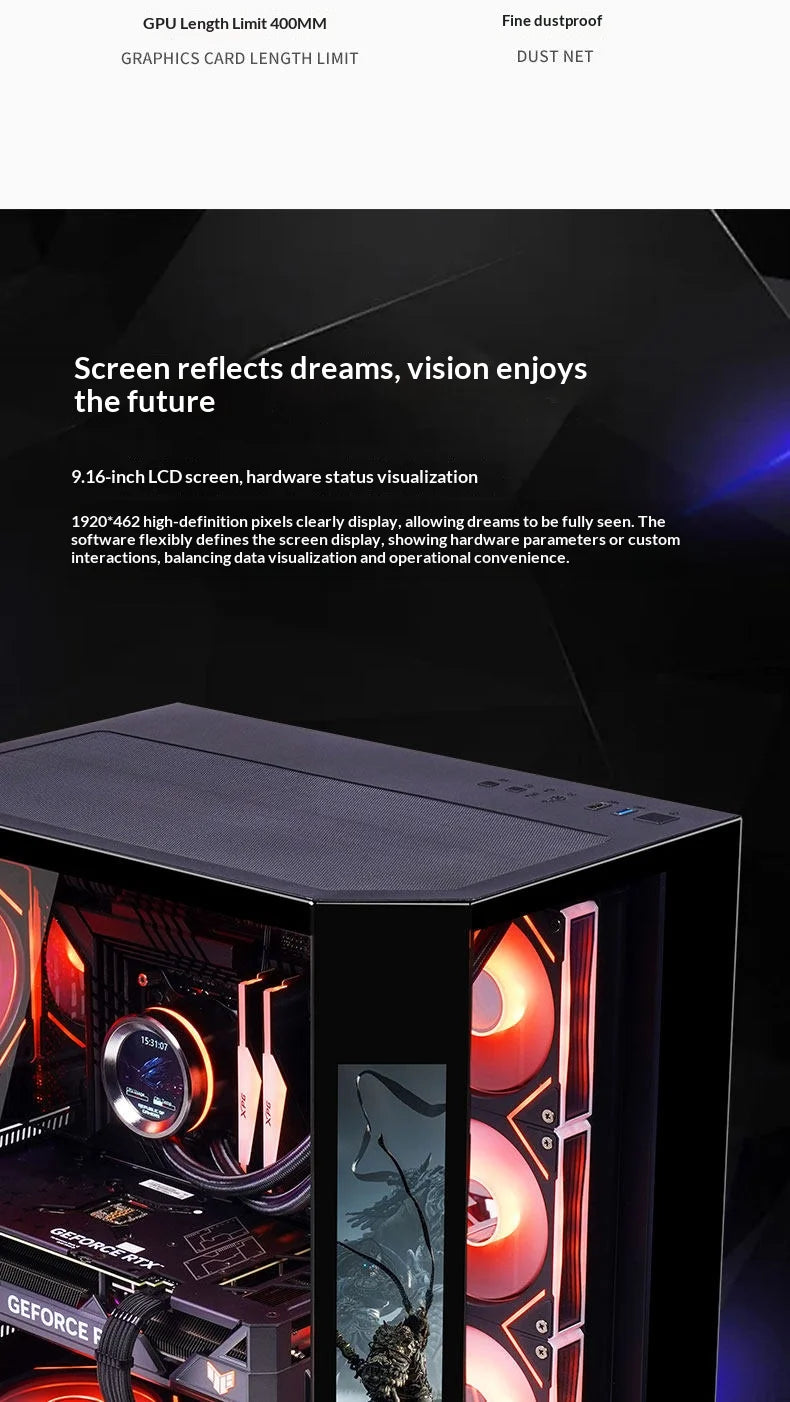 WJCOOLMAN Dreamer PLUS 9.16-inch HD screen PC gaming case sea view room 360 water cooler Computer case gabinetes gamer