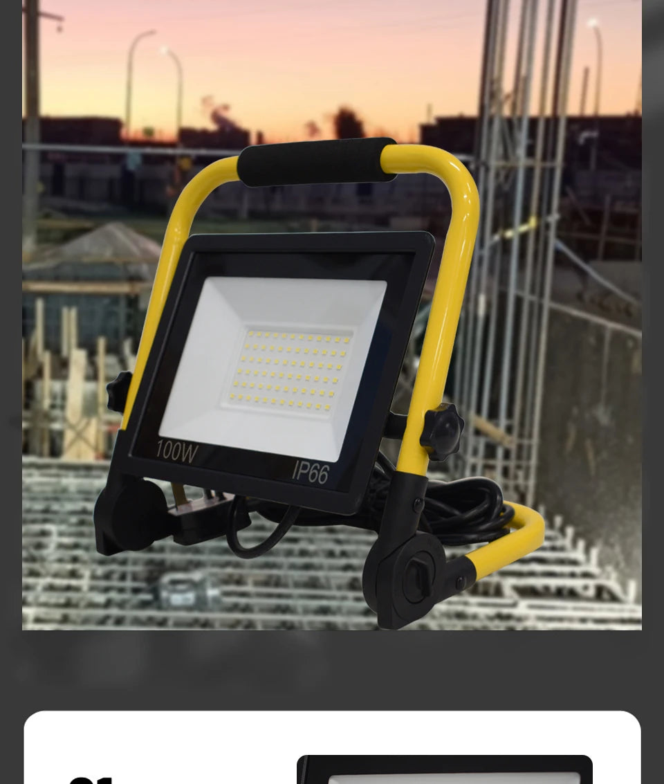 Portable Work Light with 10FT Cord LED Floodlight 50W 100W Spotlight IP66 Waterproof Lamp Outdoor Flood Light Garden Street Lamp