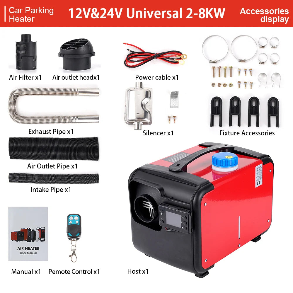 5-8KW Car Diesel Air Parking Heater 12/24V Dual Voltage Gasoline Heater LCD +Pipe Diesel Air Heater For Truck Heater Accessories