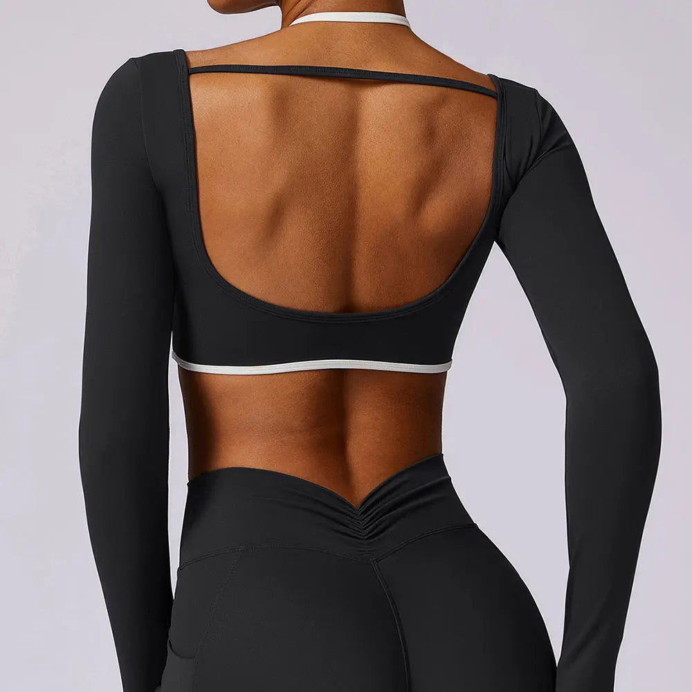 Women's Long Sleeve Top Hollowing Out Yoga Shirts Running T-Shirt Workout Running Fitness Gym Sports Top Training Crop Top