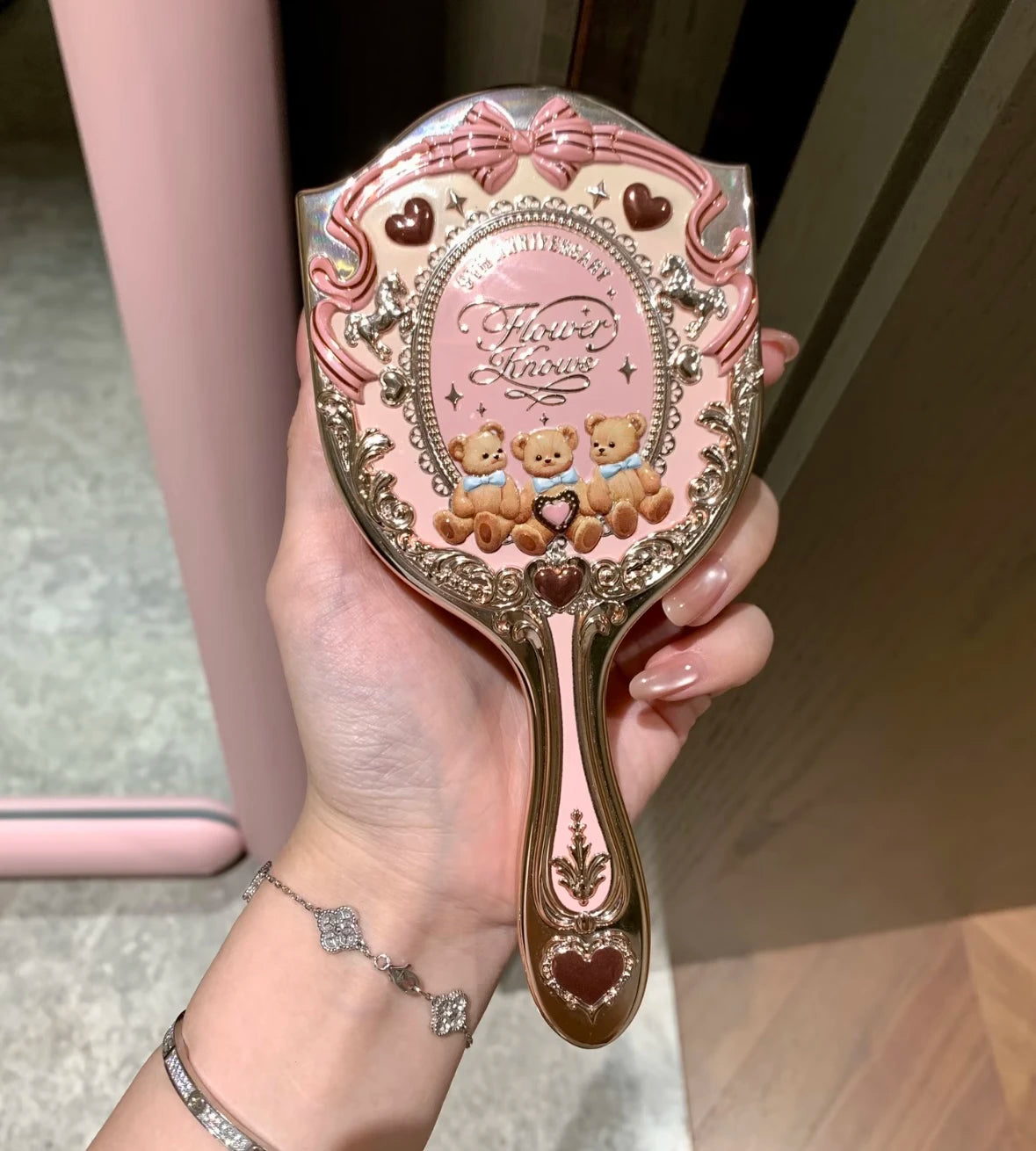 Flower Knows 9th anniversary desktop mirror with air cushion comb makeup brush cup