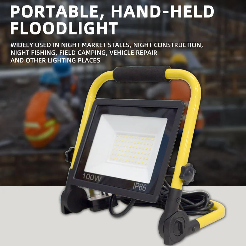 Portable Work Light with 10FT Cord LED Floodlight 50W 100W Spotlight IP66 Waterproof Lamp Outdoor Flood Light Garden Street Lamp