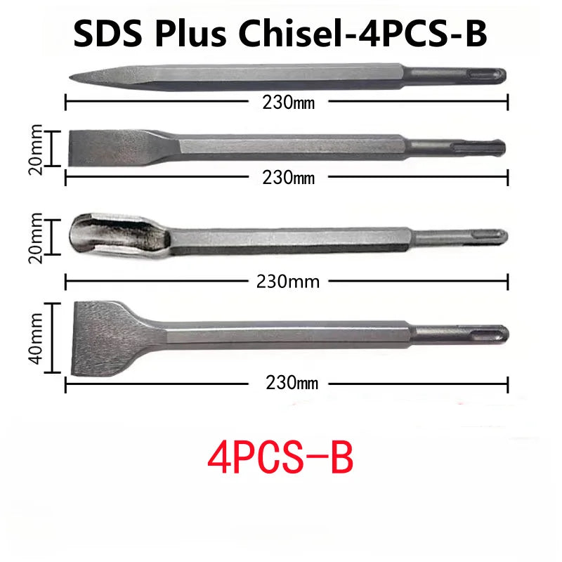 250mm Chisel Set SDS Plus Shank Electric Hammer Drill Bit Point Groove Flat Chisel Masonry Tools for Concrete Brick Wall Rock